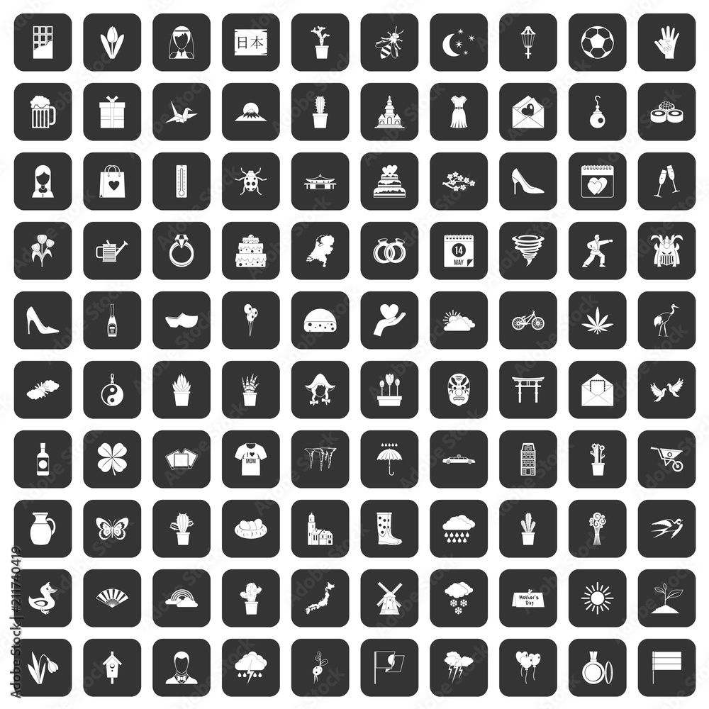 100 flowers icons set in black color isolated vector illustration 100 flowers icons set in black color isolated vector illustration