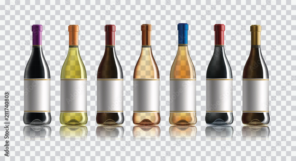 Red wine bottle. Set of white, rose, and red wine bottles. isolated on white background. Red wine bottle. Set of white, rose, and red wine bottles. isolated on white background.