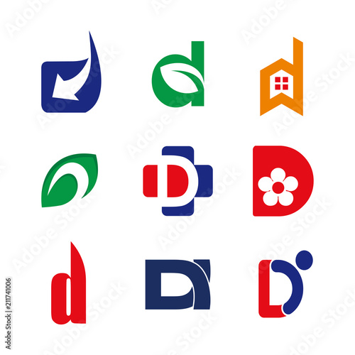 Alphabet letters set D Logo element. D letter collection Vector Template