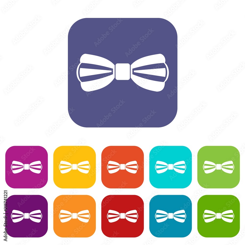 Bow tie icons set vector illustration in flat style in colors red, blue, green, and other Bow tie icons set vector illustration in flat style in colors red, blue, green, and other