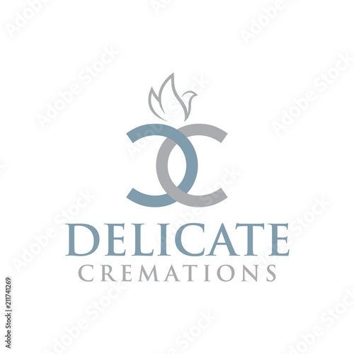 DC Letter with dove vector Logo element. Cremations design collection. Vector illustration