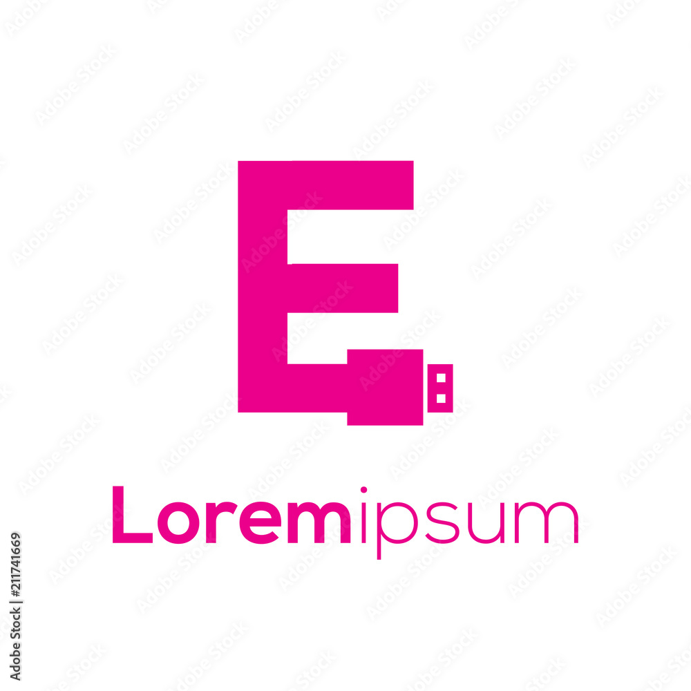 E letter with usb vector Logo Icon element. E design collection. Vector illustration