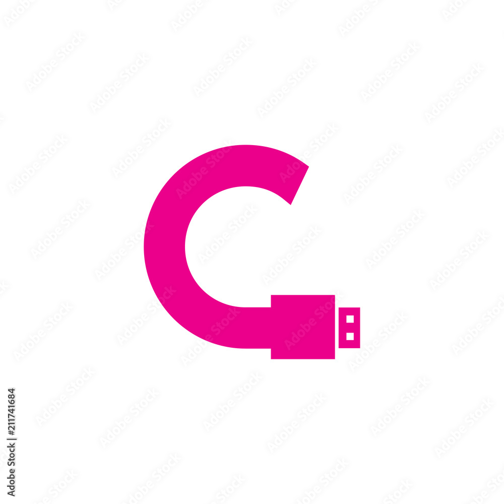 C letter with usb vector Logo Icon element. C design collection. Vector illustration C letter with usb vector Logo Icon element. C design collection. Vector illustration