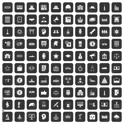 100 government icons set in black color isolated vector illustration