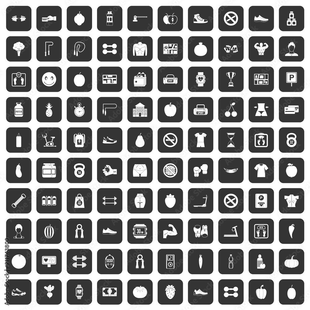100 gym icons set in black color isolated vector illustration 100 gym icons set in black color isolated vector illustration