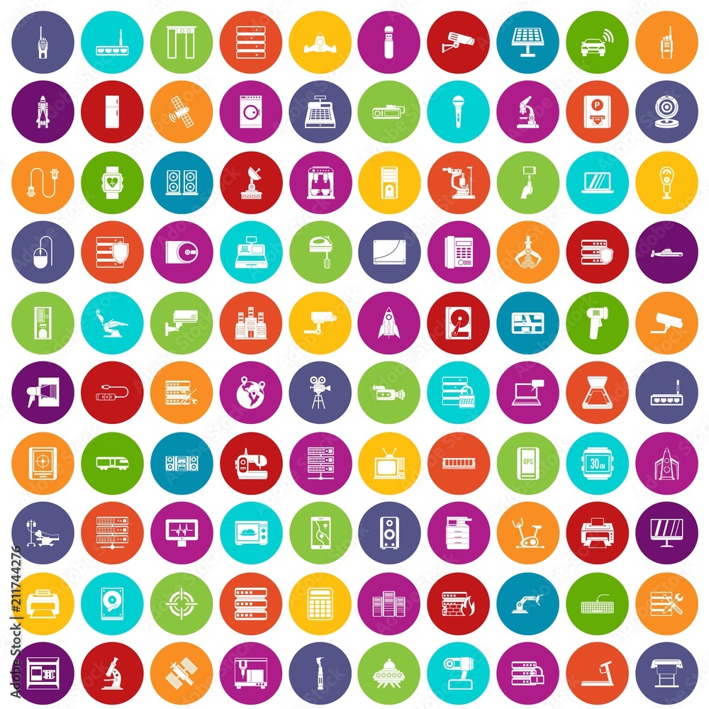 100 hardware icons set in different colors circle isolated vector illustration 100 hardware icons set in different colors circle isolated vector illustration