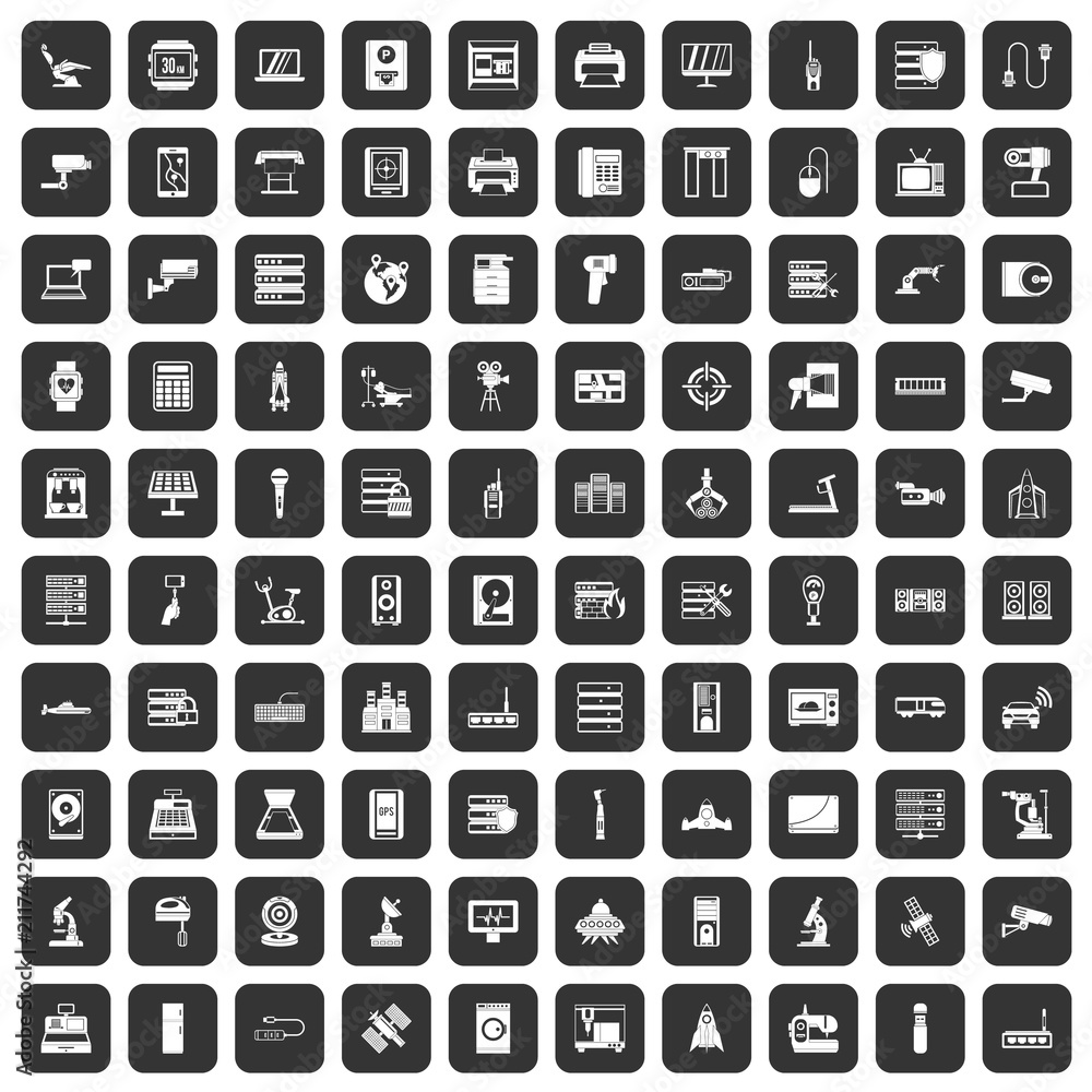 100 hardware icons set in black color isolated vector illustration 100 hardware icons set in black color isolated vector illustration