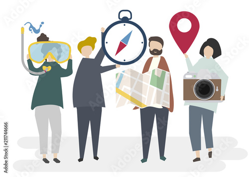 Illustration of young characters with traveling concept