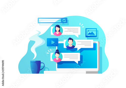 Communication, dialog, conversation on an online forum and internet chatting concept. Vector illustration. photo
