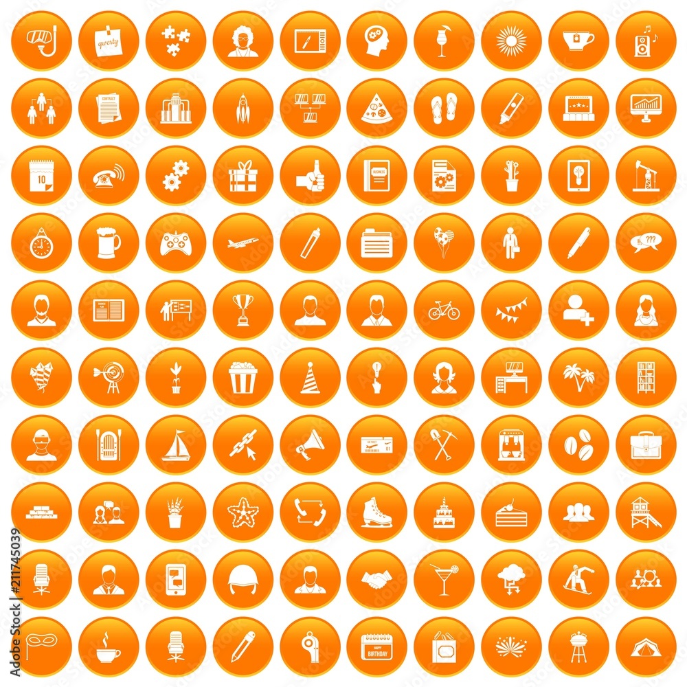 100 team building icons set in orange circle isolated on white vector illustration 100 team building icons set in orange circle isolated on white vector illustration