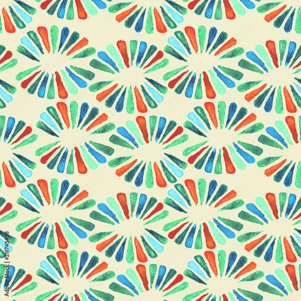 Seamless watercolour pattern with sweet retro 3-colours flowers for fabric, textile, wrapping, craft