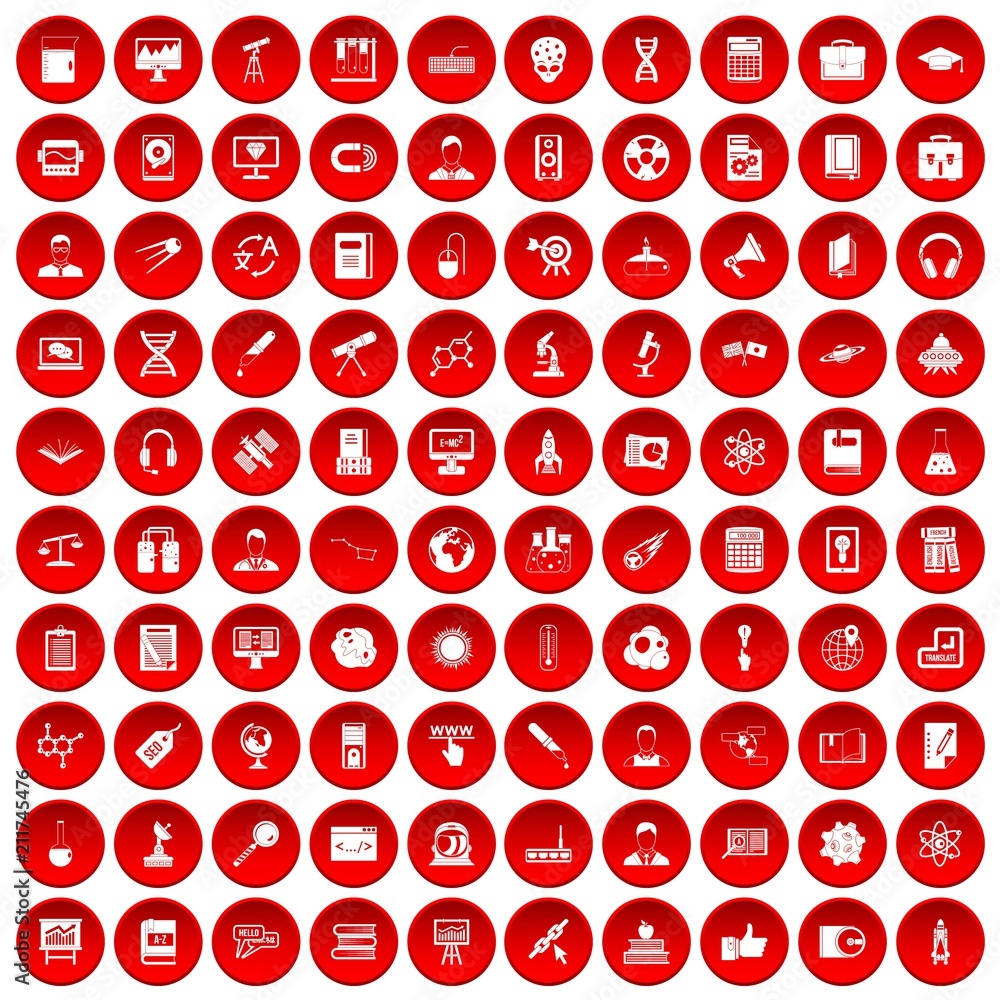 100 researcher science icons set in red circle isolated on white vectr illustration 100 researcher science icons set in red circle isolated on white vectr illustration