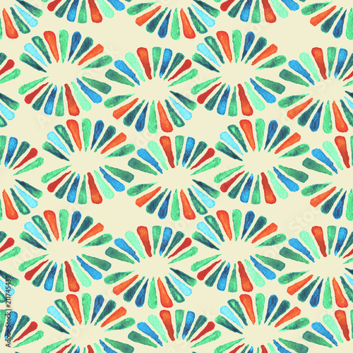 Seamless watercolour pattern with sweet retro 3-colours flowers for fabric, textile, wrapping, craft