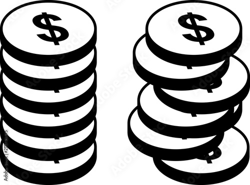 Icon set - Piles of dollar coins - Vector
