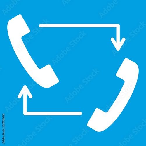 Handsets with arrows icon white isolated on blue background vector illustration