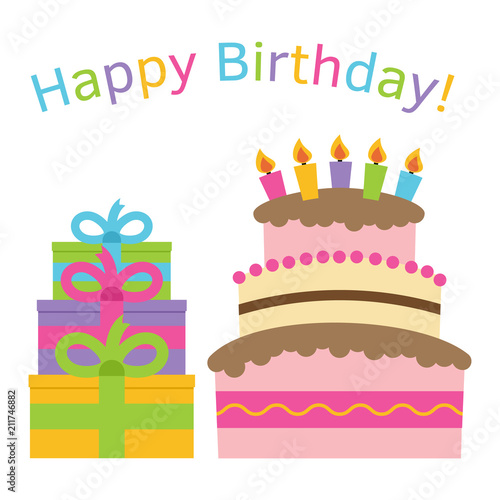Greeting Card with Sweet Cake for Birthday Celebration. Vector illustration  