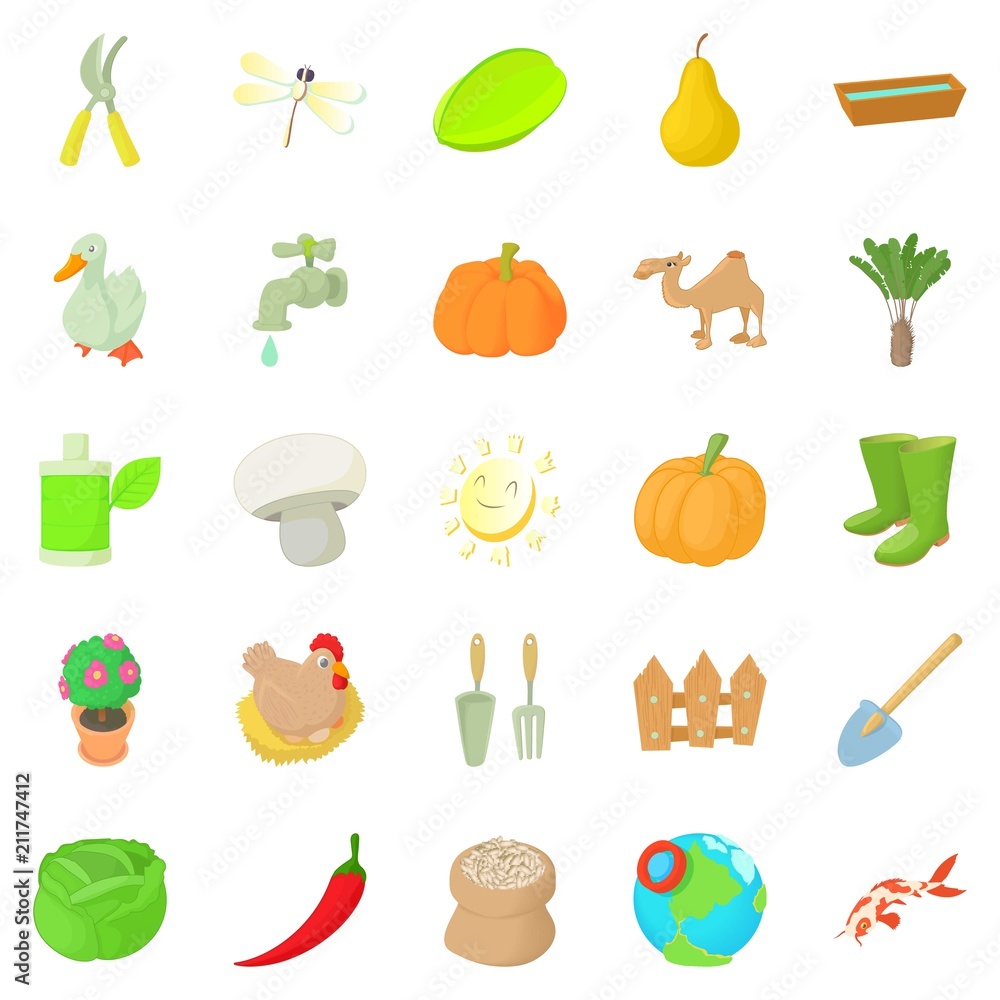 Barnyard icons set. Cartoon set of 25 barnyard icons for web isolated on white background Barnyard icons set. Cartoon set of 25 barnyard icons for web isolated on white background