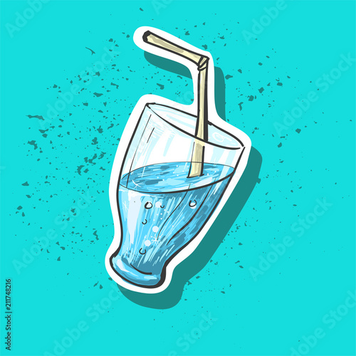 Blue summer cocktail sticker fashion patch badge illustration
