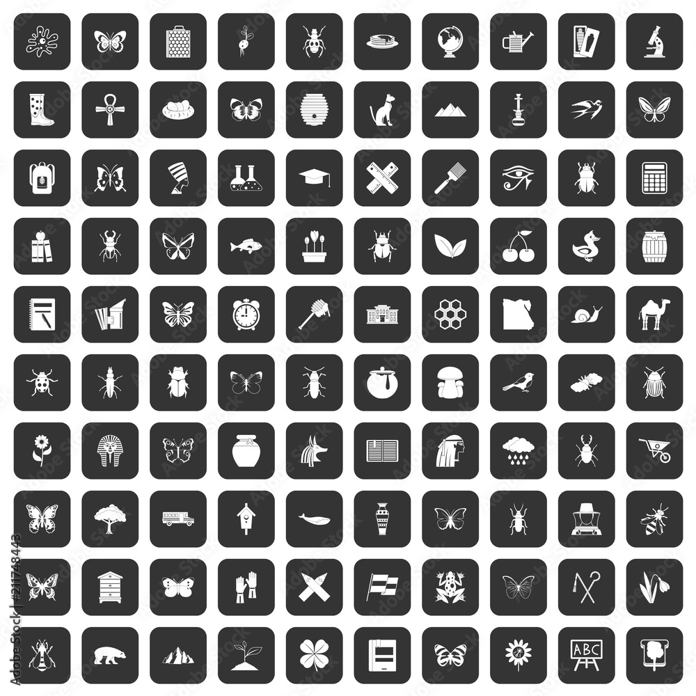 100 insects icons set in black color isolated vector illustration