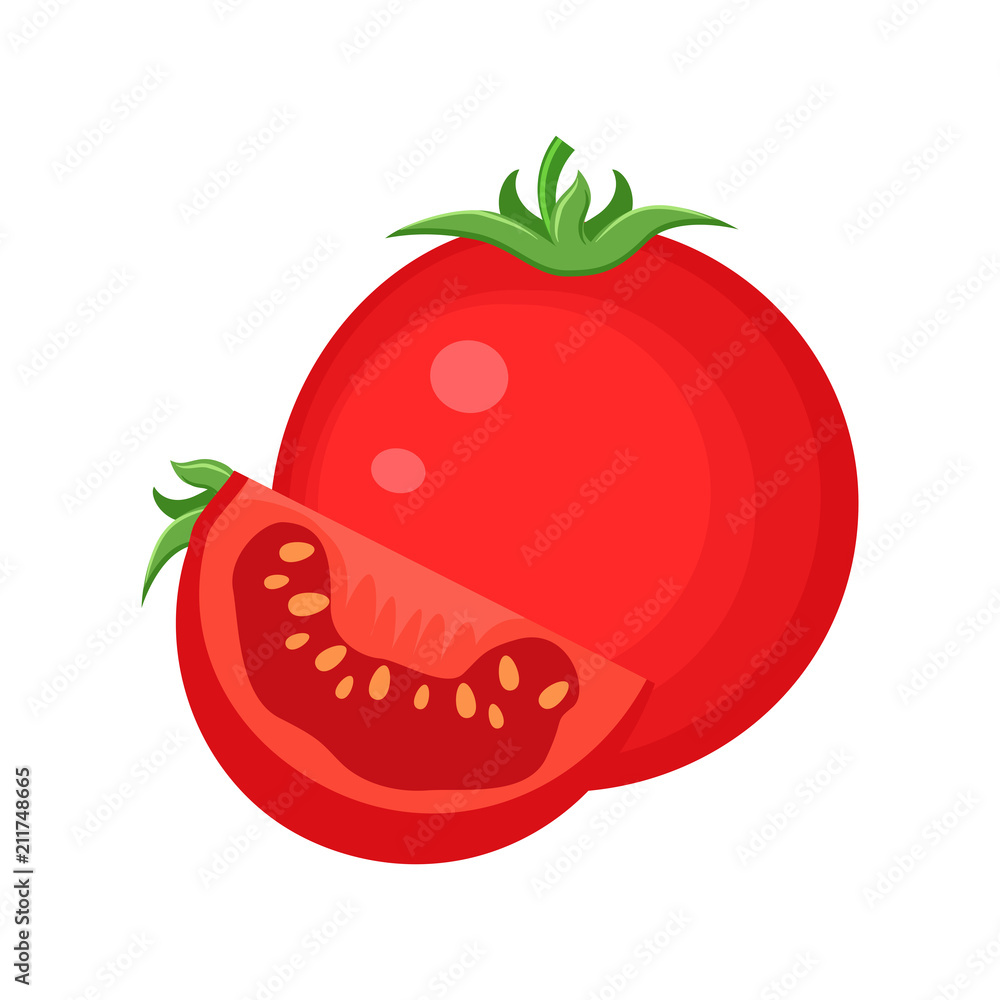 Colorful whole tomato and red tomato slice vegetable vector il Colorful whole tomato and red tomato slice vegetable vector il