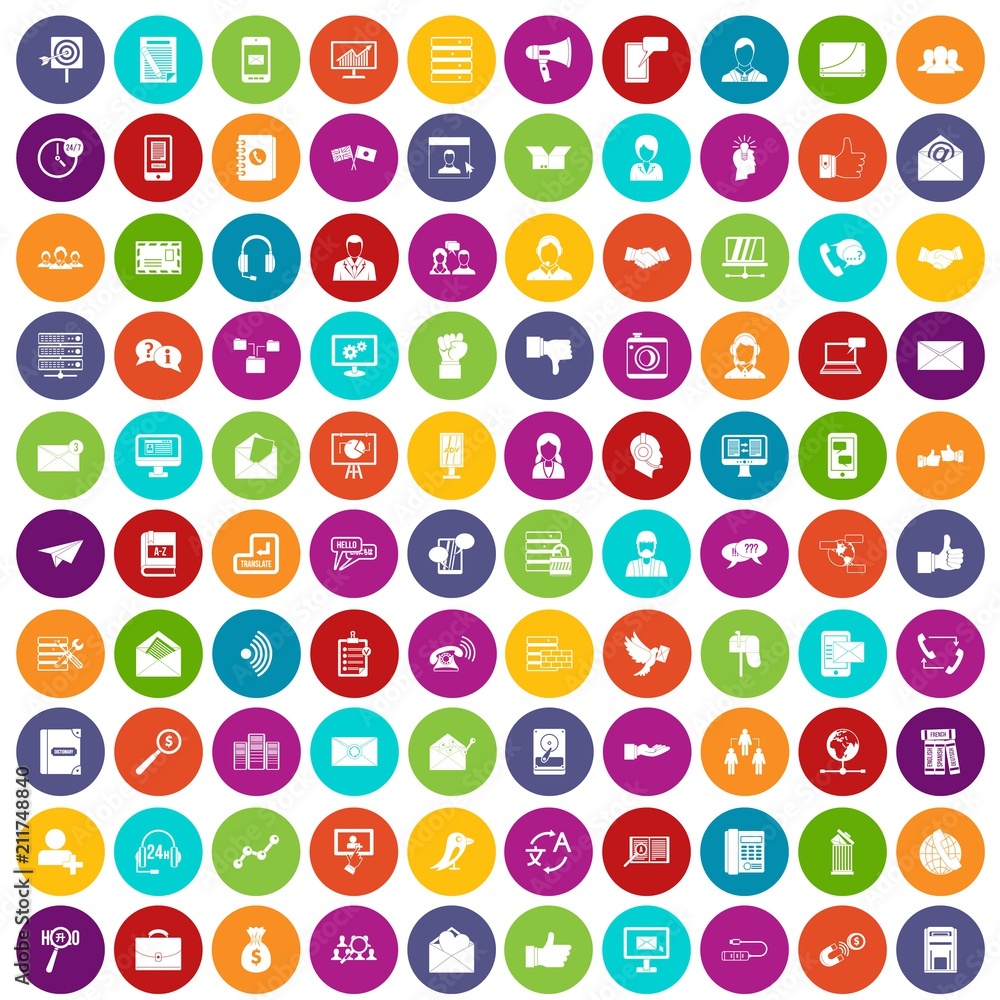 100 interaction icons set in different colors circle isolated vector illustration 100 interaction icons set in different colors circle isolated vector illustration