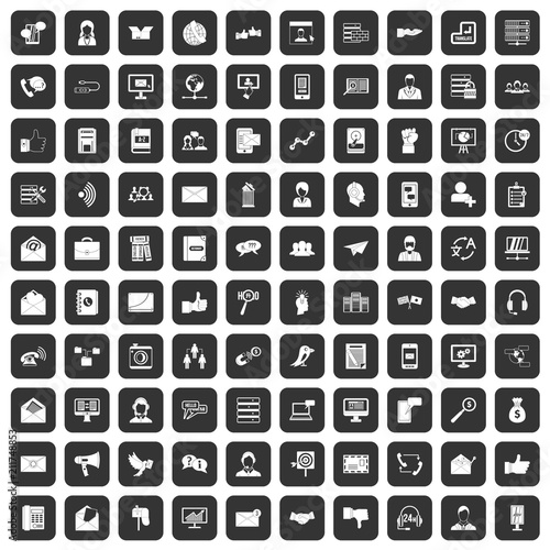 100 interaction icons set in black color isolated vector illustration