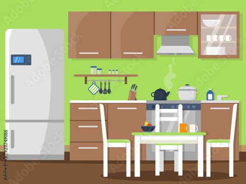 Vector flat illustration of kitchen interior