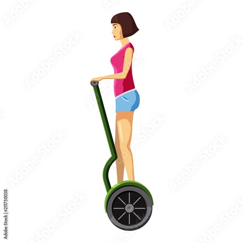Woman riding electric scooter icon. Cartoon illustration of woman riding electric scooter vector icon for web design