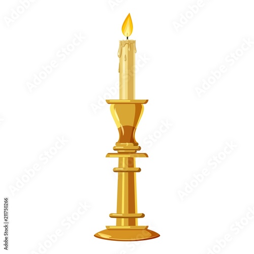 Candle in a candlestick icon. Cartoon illustration of candle vector icon for web design