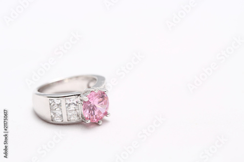 pink gem stone on diamond ring