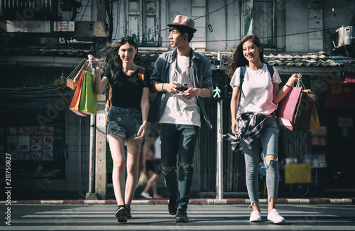 Group of young tourist travel at china town