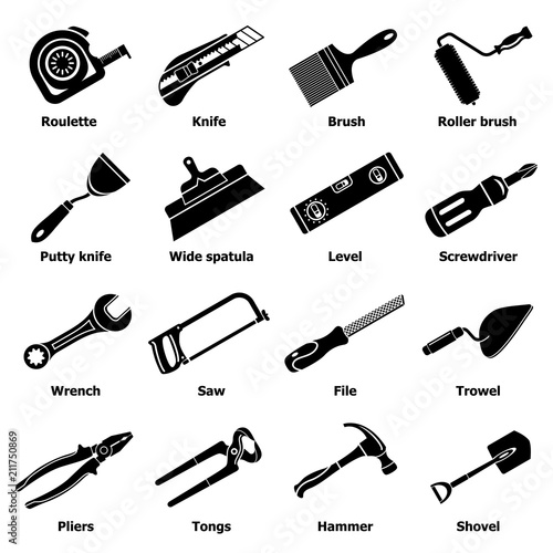 Building hand tool icons set. Simple illustration of 16 building hand tool vector icons for web