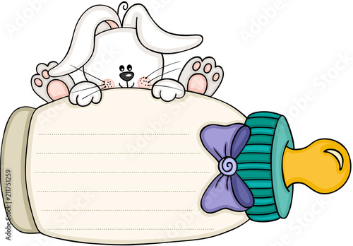 Cute bunny with label baby milk bottle