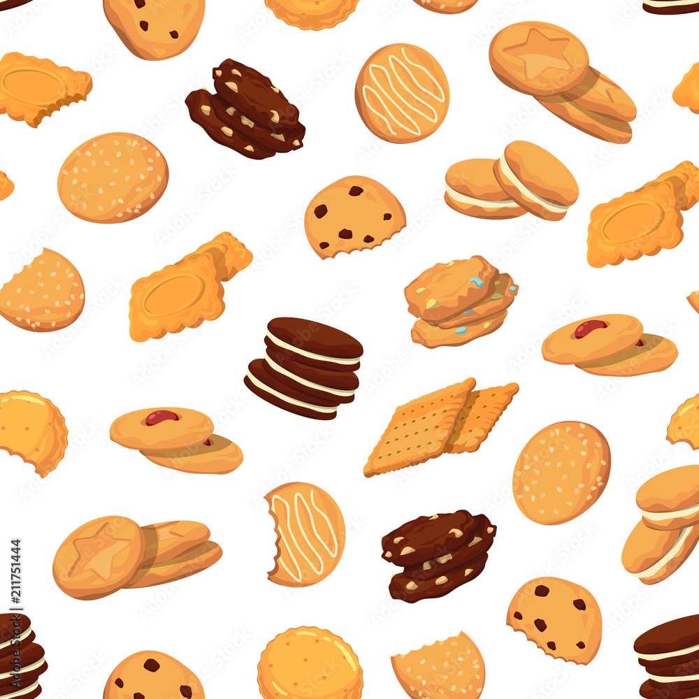 Vector pattern or background illustration with cartoon cookies Vector pattern or background illustration with cartoon cookies
