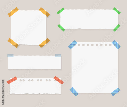 Vector Memo Stickers Set, Realistic Paper Sheets on Gray Background.