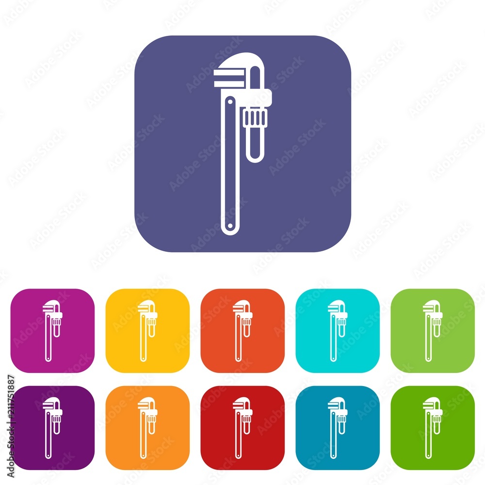 Pipe or monkey wrench icons set vector illustration in flat style in colors red, blue, green, and other Pipe or monkey wrench icons set vector illustration in flat style in colors red, blue, green, and other
