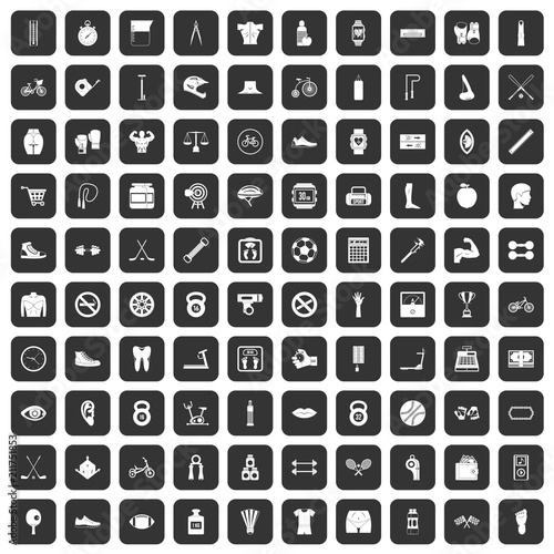 100 kettlebell icons set in black color isolated vector illustration