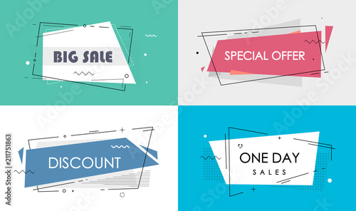 Big sale, discount, special offer, one day sales - Set of trendy flat geometric vector bubbles photo