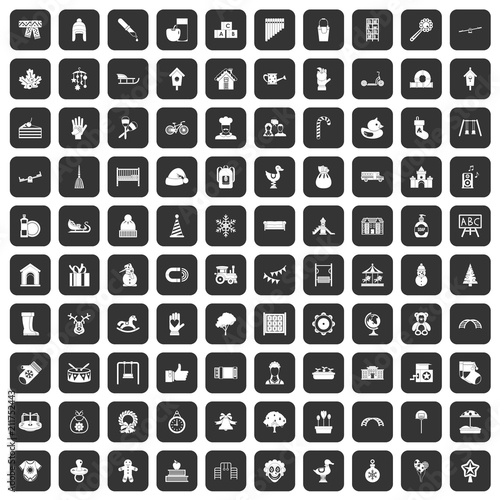 100 kindergarten icons set in black color isolated vector illustration