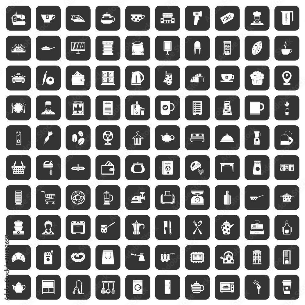 100 kitchen utensils icons set in black color isolated vector illustration 100 kitchen utensils icons set in black color isolated vector illustration