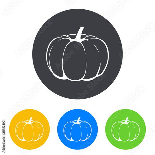 Icono plano dibujo calabaza en circulo varios colores