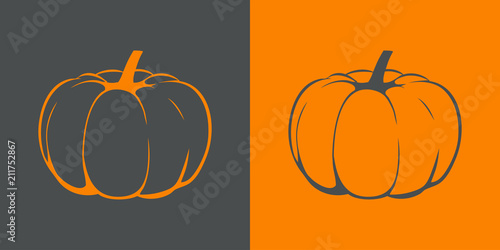 Icono plano dibujo calabaza en gris y naranja