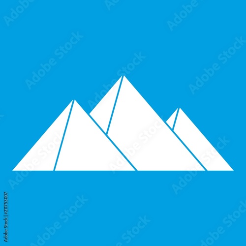 Pyramids icon white isolated on blue background vector illustration