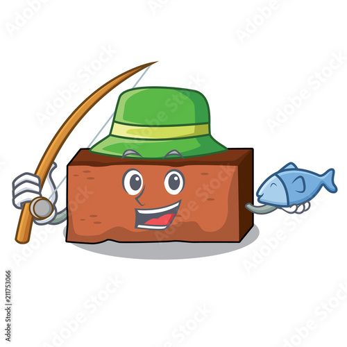 Fishing brick mascot cartoon style