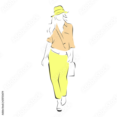 Sketch style fashion model - fashion parade, catwalk