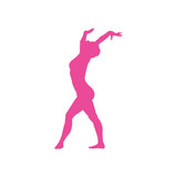 Icono plano silueta mujer gimnasia en suelo en color rosa