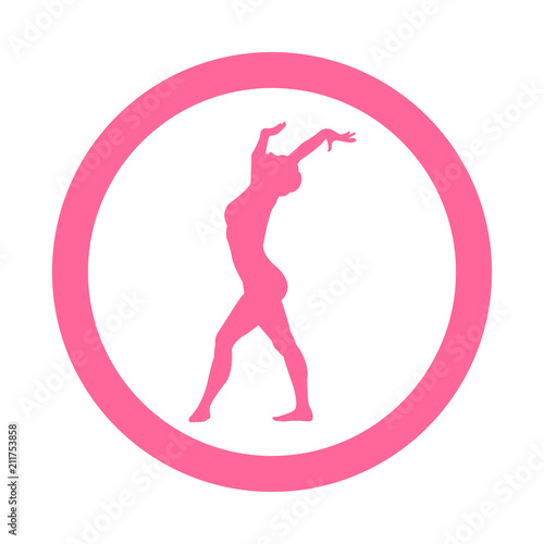 Icono plano silueta mujer gimnasia en suelo en circulo rosa