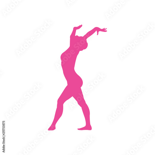 Icono plano silueta mujer gimnasia en suelo en color rosa