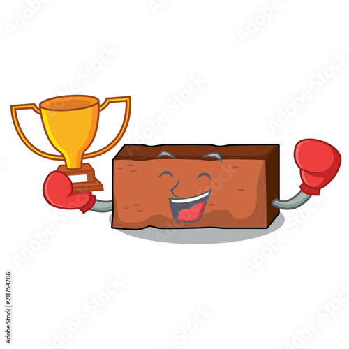 Boxing winner brick mascot cartoon style