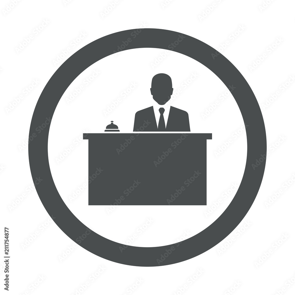 Icono plano recepcion de hotel en circulo color gris Icono plano recepcion de hotel en circulo color gris